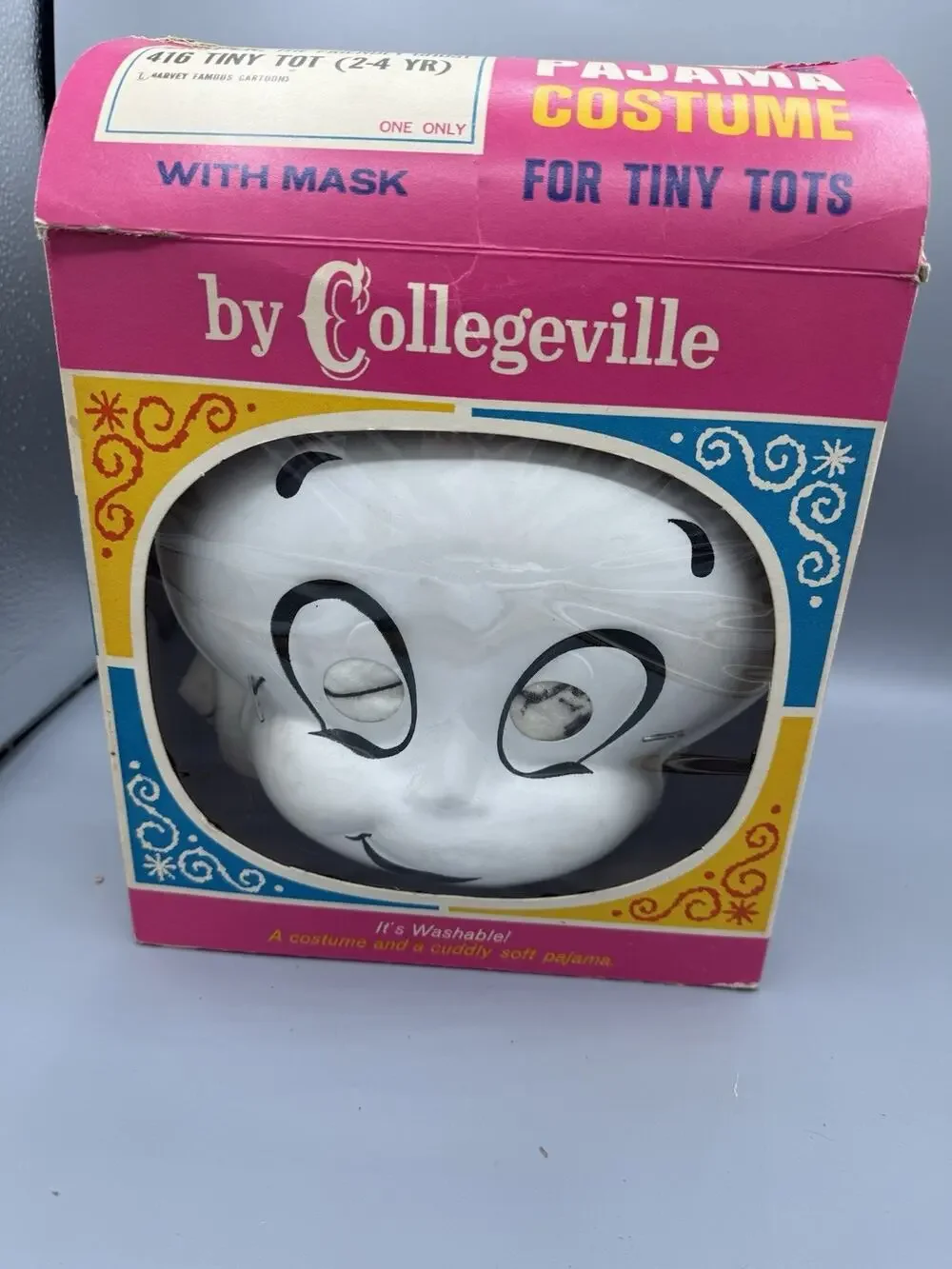 Vintage 1960s Collegeville Casper Friendly Ghost Costume Mask Box Tiny Tot 2-4